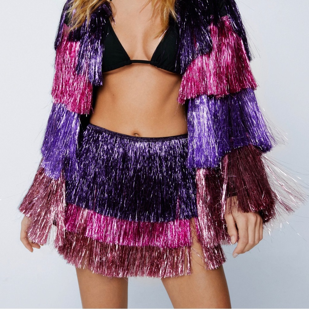 Nasty Gal Multicolored High Waisted Tinsel Fringe Shorts / Skirt